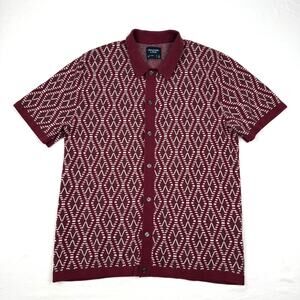Abercrombie & Fitch Polo Shirt Sweater Knit Burgundy Geometric Button Front